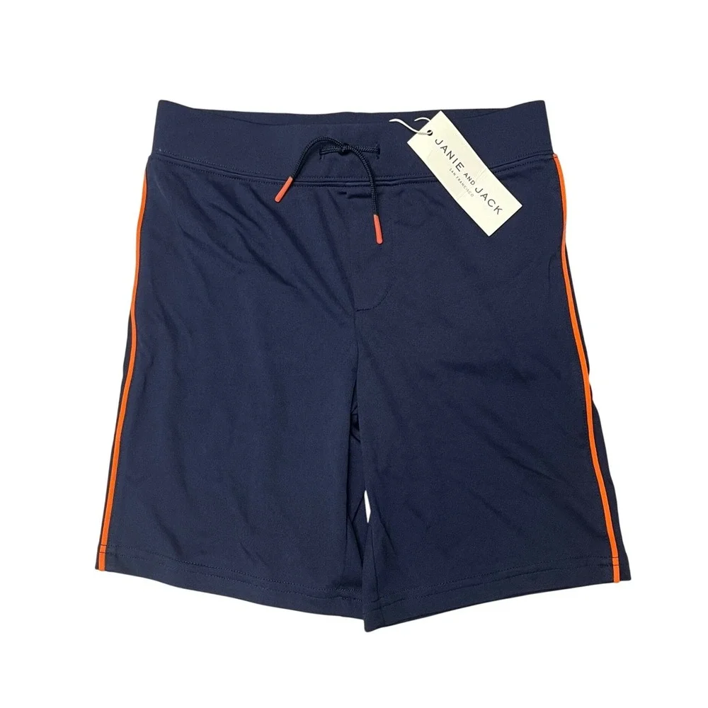 Janie and Jack Boys Navy Blue Orange Stripe Athletic Shorts Size 6 NWT